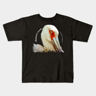 Maguari stork tropical bird pin white text Kids T-Shirt